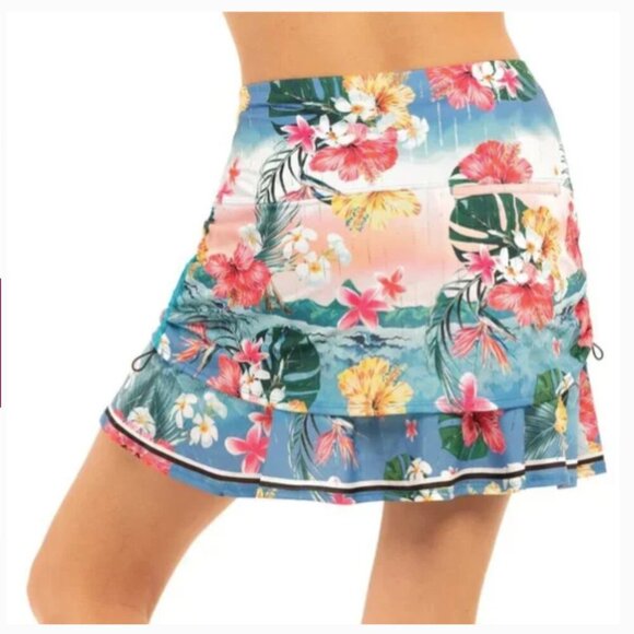 NWT Lucky in Love Tropical Bloom Floral Skort Long Length Ruched - Picture 2 of 14
